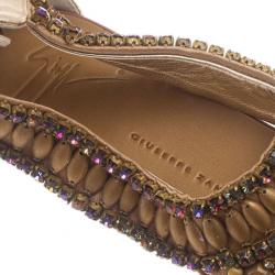 Pre Owned Giuseppe Zanotti Gold Leather Jeweled Flat Thong Sandals Size 39