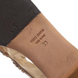 Pre Owned Giuseppe Zanotti Gold Leather Jeweled Flat Thong Sandals Size 39