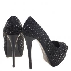 Pre Owned حذاء كعب عالي جوسيبي زانوتي لباد أسود مرصع مقدمة مفتوحة نعل سميك مقاس 36.5