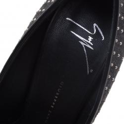 Pre Owned حذاء كعب عالي جوسيبي زانوتي لباد أسود مرصع مقدمة مفتوحة نعل سميك مقاس 36.5