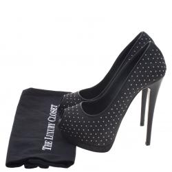 Pre Owned حذاء كعب عالي جوسيبي زانوتي لباد أسود مرصع مقدمة مفتوحة نعل سميك مقاس 36.5