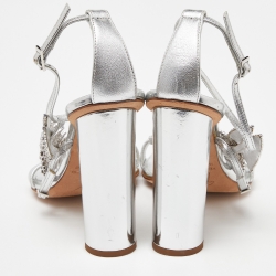 Pre Owned Giuseppe Zanotti Silver Leather Block Heel Ankle Strap Sandals Size 37