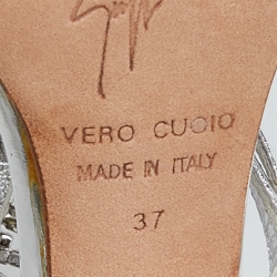 Pre Owned Giuseppe Zanotti Silver Leather Block Heel Ankle Strap Sandals Size 37