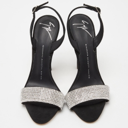 Giuseppe Zanotti Black Suede Crystal Embellished Ankle Strap Sandals Size 37