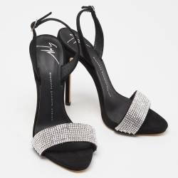 Giuseppe Zanotti Black Suede Crystal Embellished Ankle Strap Sandals Size 37