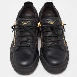 Giuseppe Zanotti Black Leather Double Zipper Low Top Sneakers Size 39