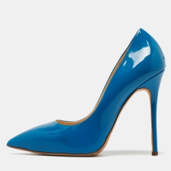 Blue Patent Leather Pointed Toe Pumps