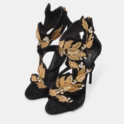 Pre Owned Giuseppe Zanotti Black Suede Embellished Coline Sandals Size 38