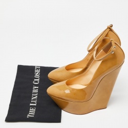 Pre Owned Giuseppe Zanotti Beige Patent Leather Wedge Platform Ankle Strap Pumps Size 39