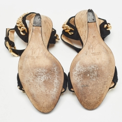 Pre Owned Giuseppe Zanotti Black Suede Chainlink Cork Wedge Sandals Size 38