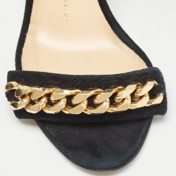 Pre Owned Giuseppe Zanotti Black Suede Chainlink Cork Wedge Sandals Size 38