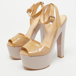 Pre Owned Giuseppe Zanotti Beige Patent Leather Lavinia Open Toe Platform Ankle Strap Sandals Size 39