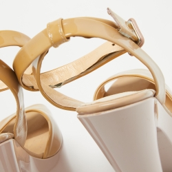 Pre Owned Giuseppe Zanotti Beige Patent Leather Lavinia Open Toe Platform Ankle Strap Sandals Size 39