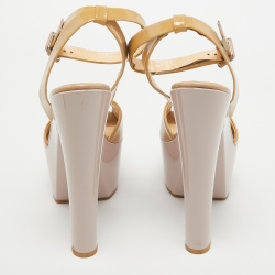 Pre Owned Giuseppe Zanotti Beige Patent Leather Lavinia Open Toe Platform Ankle Strap Sandals Size 39