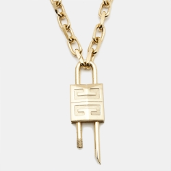 Givenchy Pad Lock Gold Tone Necklace