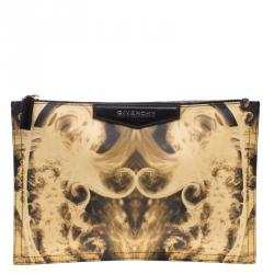 Pre Owned Givenchy Yellow/Black Flames Print Antigona Zip Pouch 