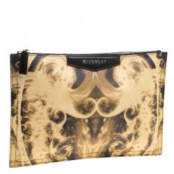 Pre Owned Givenchy Yellow/Black Flames Print Antigona Zip Pouch 