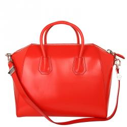 Pre Owned Givenchy Coral Red Leather Medium Antigona Satchel Bag