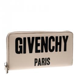 Pre Owned محفظة جيفنشي سحاب ملتف طباعة أيقونة جلد بيج فاتحة