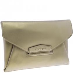 Pre Owned Givenchy Gold Leather Medium Envelope Antigona Clutch