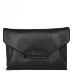 Pre Owned Givenchy Black Grained Goatskin Leather Antigona Envelope Clutch