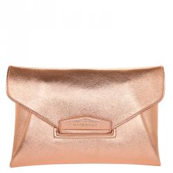 Pre Owned Givenchy Shining Pink Grained Goatskin Leather Antigona Envelope Clutch