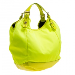 Pre Owned Givenchy Neon Green Nylon and Patent Leather Hobo
