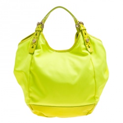 Pre Owned Givenchy Neon Green Nylon and Patent Leather Hobo
