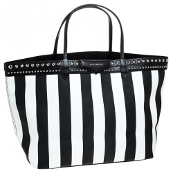 Pre Owned Givenchy Black/White Stripe Coated Canvas Antigona Tote