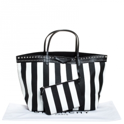 Pre Owned Givenchy Black/White Stripe Coated Canvas Antigona Tote