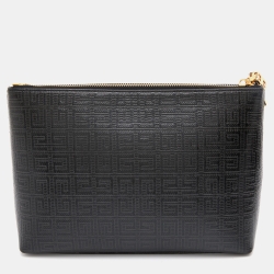 مملوكة مسبقًا Givenchy Black Monogram Coated Canvas 4G Large Zip Pouch