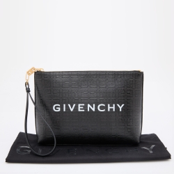 مملوكة مسبقًا Givenchy Black Monogram Coated Canvas 4G Large Zip Pouch