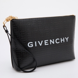 مملوكة مسبقًا Givenchy Black Monogram Coated Canvas 4G Large Zip Pouch