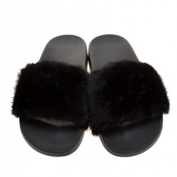 Pre Owned Givenchy Black Mink Fur Flat Slides Size 40