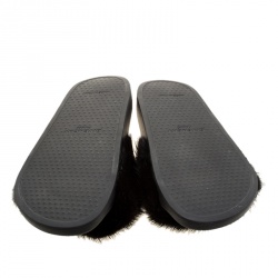 Pre Owned Givenchy Black Mink Fur Flat Slides Size 40