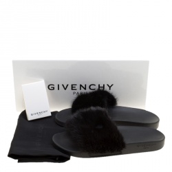 Pre Owned Givenchy Black Mink Fur Flat Slides Size 40
