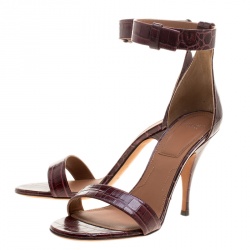 مملوكة مسبقًا صندل جيفنشي جلد تمساح أحمر بوردوه بحزام للكاحل مفتوح مقاس 38.5