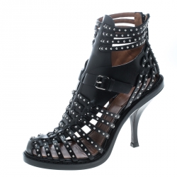 Givenchy Black Leather Studded Gladiator Sandals Size 39
