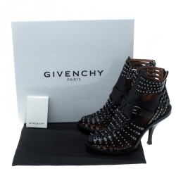Givenchy Black Leather Studded Gladiator Sandals Size 39