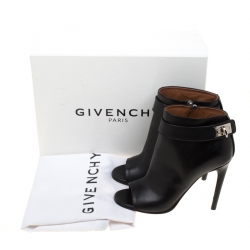 Givenchy Black Leather Shark Lock Peep Toe Ankle Boots Size 37