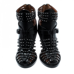 Givenchy Black Leather Studded Gladiator Sandals Size 38