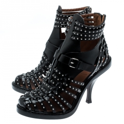 Givenchy Black Leather Studded Gladiator Sandals Size 38