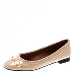 مملوكة مسبقًا Givenchy Beige Patent Whipstitch Detail Star Studded Ballet Flats Size 39.5
