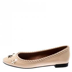 مملوكة مسبقًا Givenchy Beige Patent Whipstitch Detail Star Studded Ballet Flats Size 39.5