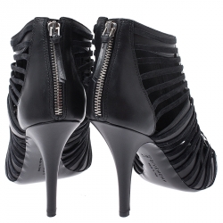 Pre Owned Givenchy Black Strappy Leather Metal Embellished Peep Toe Ankle Booties Size 36.5