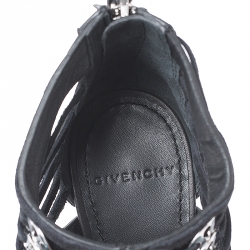 Pre Owned Givenchy Black Strappy Leather Metal Embellished Peep Toe Ankle Booties Size 36.5
