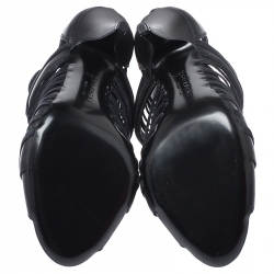 Pre Owned Givenchy Black Strappy Leather Metal Embellished Peep Toe Ankle Booties Size 36.5