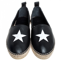 Givenchy Black Leather Star Espadrille Flats Size 40