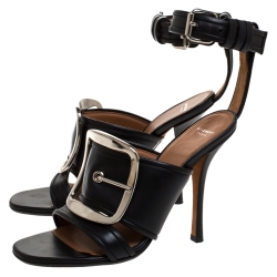 Pre Owned صندل جيفنشي راناوي جلد أسود بحزام للكاحل مقاس 37