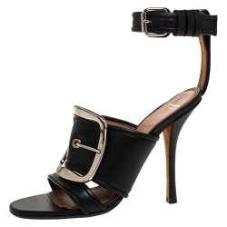 Pre Owned صندل جيفنشي راناوي جلد أسود بحزام للكاحل مقاس 37